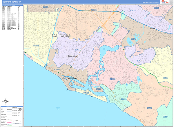 Newport Beach Map Color Cast Style